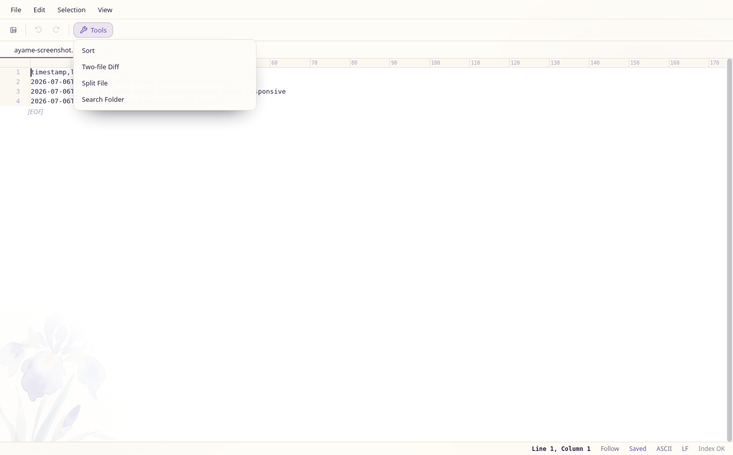 Ayame Editor tools menu
